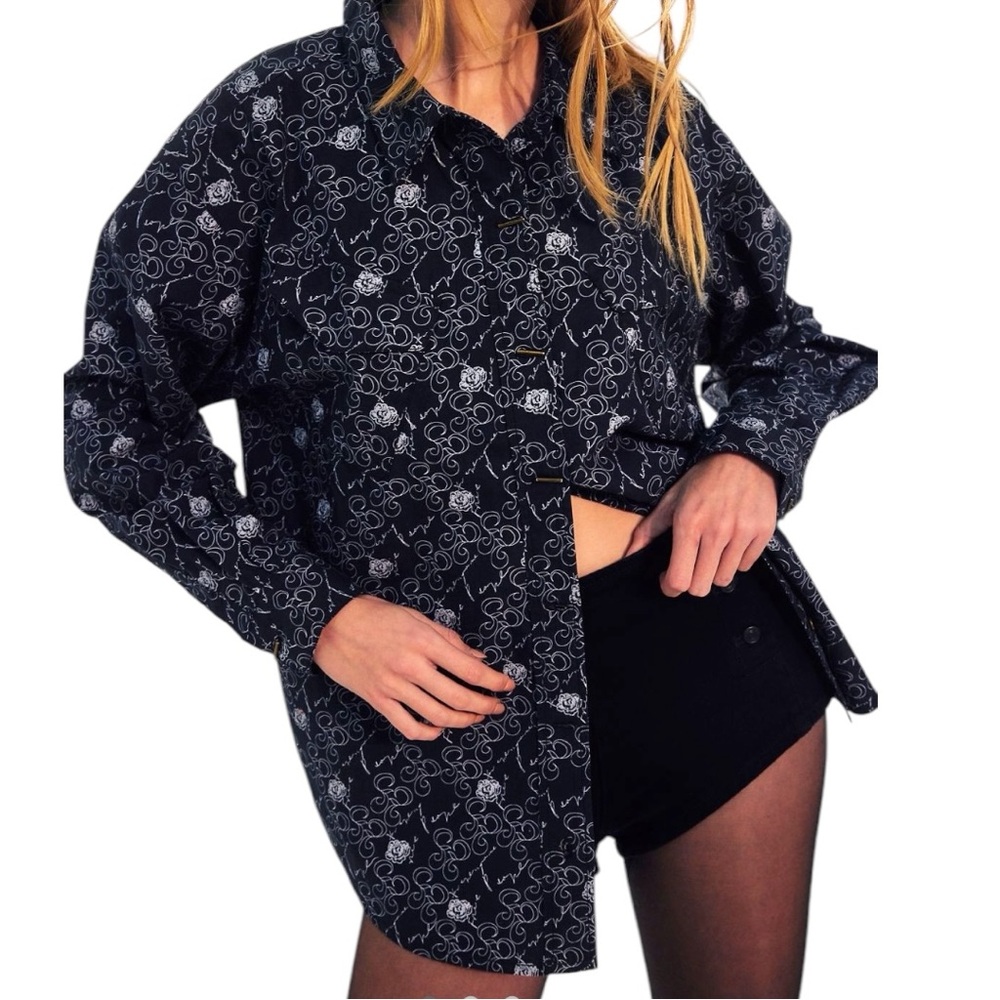 NEW FREE PEOPLE Monogrammed Oversized Button Front Shirt Size XS